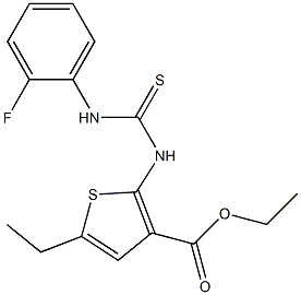 ethyl 5-ethyl-2-{[(2-fluoroanilino)carbothioyl]amino}thiophene-3-carboxylate 구조식 이미지