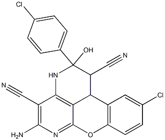 5-amino-10-chloro-2-(4-chlorophenyl)-2-hydroxy-1,2,3,11b-tetrahydrochromeno[4,3,2-de][1,6]naphthyridine-1,4-dicarbonitrile 구조식 이미지