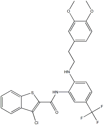 N2-[2-[(3,4-dimethoxyphenethyl)amino]-5-(trifluoromethyl)phenyl]-3-chlorobenzo[b]thiophene-2-carboxamide 구조식 이미지