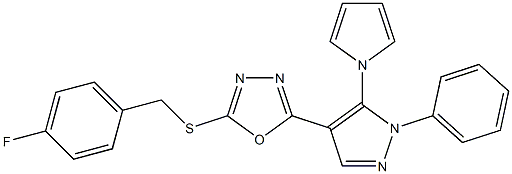 4-fluorobenzyl 5-[1-phenyl-5-(1H-pyrrol-1-yl)-1H-pyrazol-4-yl]-1,3,4-oxadiazol-2-yl sulfide 구조식 이미지