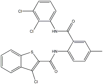 N2-{2-[(2,3-dichloroanilino)carbonyl]-4-methylphenyl}-3-chlorobenzo[b]thiophene-2-carboxamide 구조식 이미지