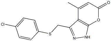 3-{[(4-chlorophenyl)thio]methyl}-4-methyl-1,6-dihydropyrano[2,3-c]pyrazol-6-one Structure