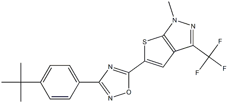 3-[4-(tert-butyl)phenyl]-5-[1-methyl-3-(trifluoromethyl)-1H-thieno[2,3-c]pyrazol-5-yl]-1,2,4-oxadiazole 구조식 이미지