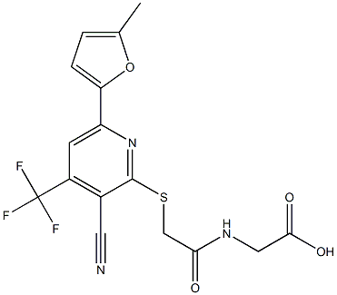 2-[(2-{[3-cyano-6-(5-methyl-2-furyl)-4-(trifluoromethyl)-2-pyridinyl]sulfanyl}acetyl)amino]acetic acid 구조식 이미지