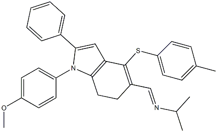 N-((E)-{1-(4-methoxyphenyl)-4-[(4-methylphenyl)sulfanyl]-2-phenyl-6,7-dihydro-1H-indol-5-yl}methylidene)-2-propanamine 구조식 이미지