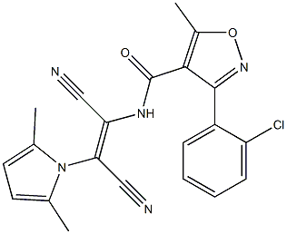 3-(2-chlorophenyl)-N-[(E)-1,2-dicyano-2-(2,5-dimethyl-1H-pyrrol-1-yl)ethenyl]-5-methyl-4-isoxazolecarboxamide 구조식 이미지