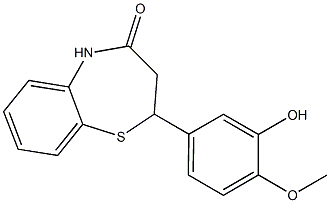 2-(3-hydroxy-4-methoxyphenyl)-2,3,4,5-tetrahydro-1,5-benzothiazepin-4-one 구조식 이미지