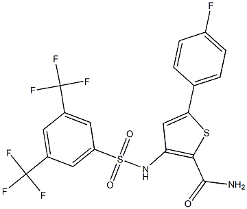 3-({[3,5-di(trifluoromethyl)phenyl]sulfonyl}amino)-5-(4-fluorophenyl)thiophene-2-carboxamide 구조식 이미지