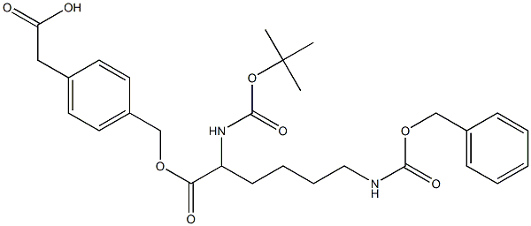 2-{4-[({6-{[(benzyloxy)carbonyl]amino}-2-[(tert-butoxycarbonyl)amino]hexanoyl}oxy)methyl]phenyl}acetic acid 구조식 이미지