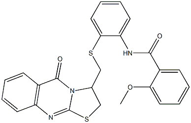 2-methoxy-N-(2-{[(5-oxo-2,3-dihydro-5H-[1,3]thiazolo[2,3-b]quinazolin-3-yl)methyl]sulfanyl}phenyl)benzenecarboxamide 구조식 이미지