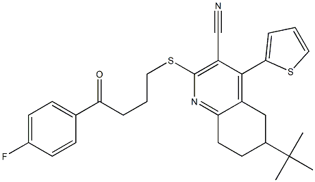 6-(tert-butyl)-2-{[4-(4-fluorophenyl)-4-oxobutyl]sulfanyl}-4-(2-thienyl)-5,6,7,8-tetrahydro-3-quinolinecarbonitrile Structure