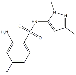 2-amino-N-(1,3-dimethyl-1H-pyrazol-5-yl)-4-fluorobenzene-1-sulfonamide 구조식 이미지