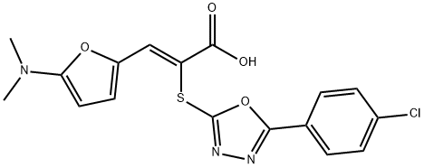 2-Propenoic  acid,  2-[[5-(4-chlorophenyl)-1,3,4-oxadiazol-2-yl]thio]-3-[5-(dimethylamino)-2-furanyl]-,  (2Z)- 구조식 이미지