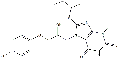 8-(sec-butylsulfanyl)-7-[3-(4-chlorophenoxy)-2-hydroxypropyl]-3-methyl-3,7-dihydro-1H-purine-2,6-dione 구조식 이미지