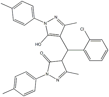 4-{(2-chlorophenyl)[5-hydroxy-3-methyl-1-(4-methylphenyl)-1H-pyrazol-4-yl]methyl}-5-methyl-2-(4-methylphenyl)-2,4-dihydro-3H-pyrazol-3-one Structure