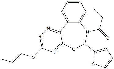 6-(2-furyl)-7-propionyl-6,7-dihydro[1,2,4]triazino[5,6-d][3,1]benzoxazepin-3-yl propyl sulfide Structure