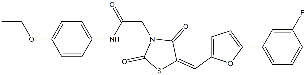 N-(4-ethoxyphenyl)-2-(5-{[5-(3-fluorophenyl)-2-furyl]methylene}-2,4-dioxo-1,3-thiazolidin-3-yl)acetamide 구조식 이미지