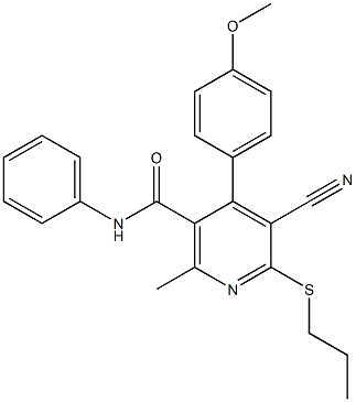 5-cyano-4-(4-methoxyphenyl)-2-methyl-N-phenyl-6-(propylsulfanyl)nicotinamide Structure