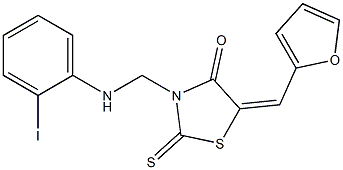 5-(2-furylmethylene)-3-[(2-iodoanilino)methyl]-2-thioxo-1,3-thiazolidin-4-one 구조식 이미지