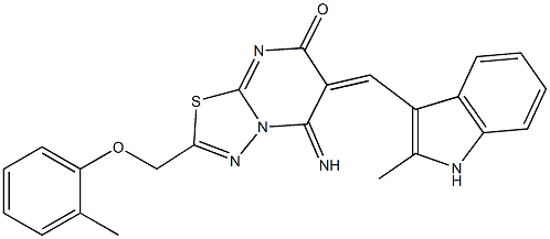 5-imino-6-[(2-methyl-1H-indol-3-yl)methylene]-2-[(2-methylphenoxy)methyl]-5,6-dihydro-7H-[1,3,4]thiadiazolo[3,2-a]pyrimidin-7-one 구조식 이미지