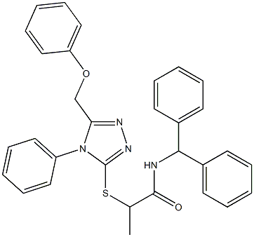 N-benzhydryl-2-{[5-(phenoxymethyl)-4-phenyl-4H-1,2,4-triazol-3-yl]sulfanyl}propanamide 구조식 이미지
