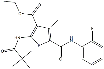 ethyl 2-[(2,2-dimethylpropanoyl)amino]-5-[(2-fluoroanilino)carbonyl]-4-methyl-3-thiophenecarboxylate Structure