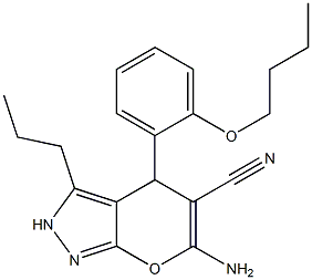 6-amino-4-[2-(butyloxy)phenyl]-3-propyl-2,4-dihydropyrano[2,3-c]pyrazole-5-carbonitrile Structure