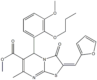 methyl 2-(2-furylmethylene)-5-(3-methoxy-2-propoxyphenyl)-7-methyl-3-oxo-2,3-dihydro-5H-[1,3]thiazolo[3,2-a]pyrimidine-6-carboxylate 구조식 이미지