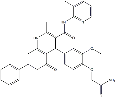 4-[4-(2-amino-2-oxoethoxy)-3-methoxyphenyl]-2-methyl-N-(3-methyl-2-pyridinyl)-5-oxo-7-phenyl-1,4,5,6,7,8-hexahydro-3-quinolinecarboxamide Structure