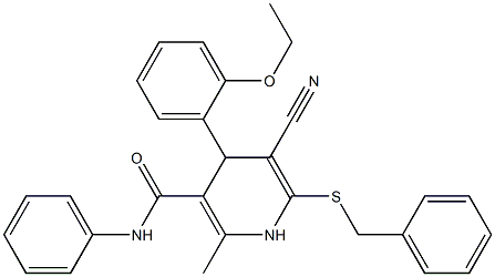 6-(benzylsulfanyl)-5-cyano-4-(2-ethoxyphenyl)-2-methyl-N-phenyl-1,4-dihydro-3-pyridinecarboxamide 구조식 이미지