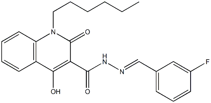 N'-(3-fluorobenzylidene)-1-hexyl-4-hydroxy-2-oxo-1,2-dihydro-3-quinolinecarbohydrazide Structure