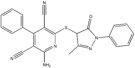 2-amino-6-[(3-methyl-5-oxo-1-phenyl-4,5-dihydro-1H-pyrazol-4-yl)sulfanyl]-4-phenyl-3,5-pyridinedicarbonitrile Structure