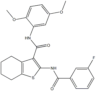 N-(2,5-dimethoxyphenyl)-2-[(3-fluorobenzoyl)amino]-4,5,6,7-tetrahydro-1-benzothiophene-3-carboxamide 구조식 이미지