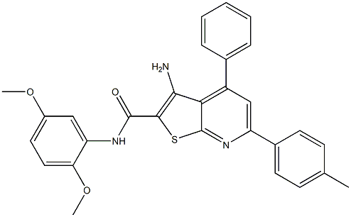 3-amino-N-(2,5-dimethoxyphenyl)-6-(4-methylphenyl)-4-phenylthieno[2,3-b]pyridine-2-carboxamide Structure
