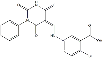 2-chloro-5-{[(2,4,6-trioxo-1-phenyltetrahydro-5(2H)-pyrimidinylidene)methyl]amino}benzoic acid 구조식 이미지