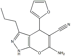 6-amino-4-(2-furyl)-3-propyl-1,4-dihydropyrano[2,3-c]pyrazole-5-carbonitrile Structure