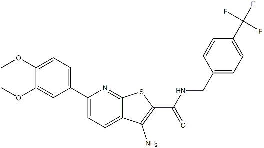 3-amino-6-[3,4-bis(methyloxy)phenyl]-N-{[4-(trifluoromethyl)phenyl]methyl}thieno[2,3-b]pyridine-2-carboxamide Structure