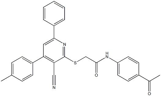 N-(4-acetylphenyl)-2-{[3-cyano-4-(4-methylphenyl)-6-phenyl-2-pyridinyl]sulfanyl}acetamide Structure
