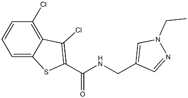 3,4-dichloro-N-[(1-ethyl-1H-pyrazol-4-yl)methyl]-1-benzothiophene-2-carboxamide 구조식 이미지