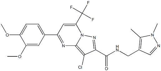 3-chloro-5-(3,4-dimethoxyphenyl)-N-[(1,5-dimethyl-1H-pyrazol-4-yl)methyl]-7-(trifluoromethyl)pyrazolo[1,5-a]pyrimidine-2-carboxamide Structure