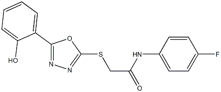 N-(4-fluorophenyl)-2-{[5-(2-hydroxyphenyl)-1,3,4-oxadiazol-2-yl]sulfanyl}acetamide 구조식 이미지