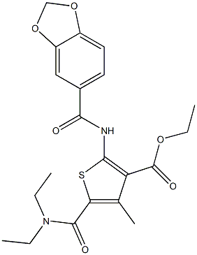 ethyl 2-[(1,3-benzodioxol-5-ylcarbonyl)amino]-5-[(diethylamino)carbonyl]-4-methyl-3-thiophenecarboxylate 구조식 이미지