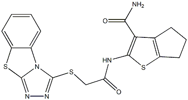 2-{[([1,2,4]triazolo[3,4-b][1,3]benzothiazol-3-ylsulfanyl)acetyl]amino}-5,6-dihydro-4H-cyclopenta[b]thiophene-3-carboxamide Structure