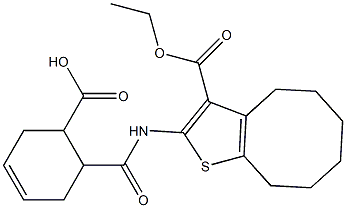 6-({[3-(ethoxycarbonyl)-4,5,6,7,8,9-hexahydrocycloocta[b]thien-2-yl]amino}carbonyl)-3-cyclohexene-1-carboxylic acid Structure