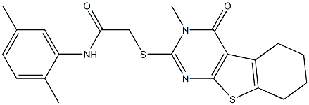 N-(2,5-dimethylphenyl)-2-[(3-methyl-4-oxo-3,4,5,6,7,8-hexahydro[1]benzothieno[2,3-d]pyrimidin-2-yl)sulfanyl]acetamide 구조식 이미지