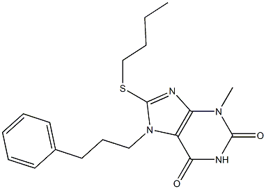 8-(butylsulfanyl)-3-methyl-7-(3-phenylpropyl)-3,7-dihydro-1H-purine-2,6-dione Structure