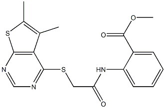 methyl 2-({[(5,6-dimethylthieno[2,3-d]pyrimidin-4-yl)sulfanyl]acetyl}amino)benzoate Structure