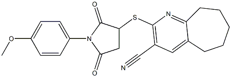 2-{[1-(4-methoxyphenyl)-2,5-dioxo-3-pyrrolidinyl]sulfanyl}-6,7,8,9-tetrahydro-5H-cyclohepta[b]pyridine-3-carbonitrile 구조식 이미지