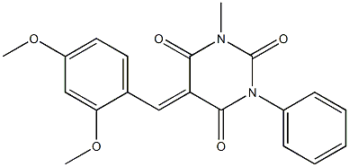 5-(2,4-dimethoxybenzylidene)-1-methyl-3-phenyl-2,4,6(1H,3H,5H)-pyrimidinetrione Structure
