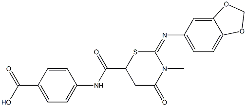 4-({[2-(1,3-benzodioxol-5-ylimino)-3-methyl-4-oxo-1,3-thiazinan-6-yl]carbonyl}amino)benzoic acid 구조식 이미지